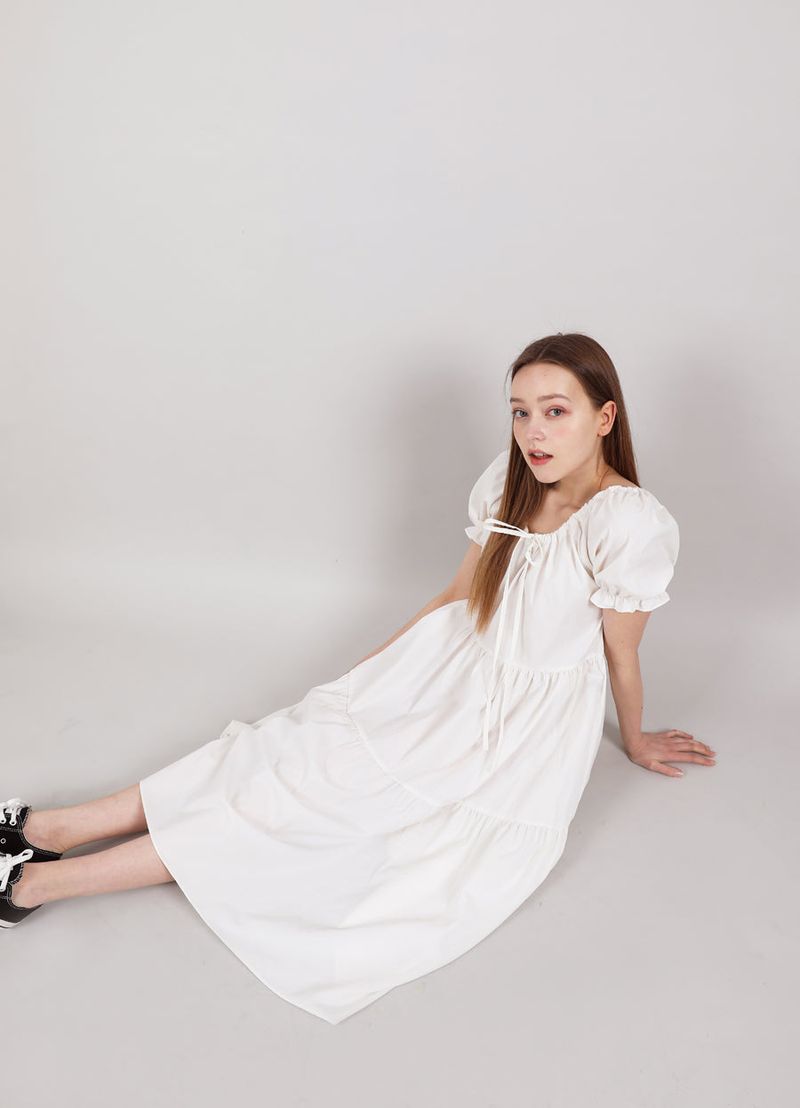 Romantic Shirring Long Onepiece Ivory