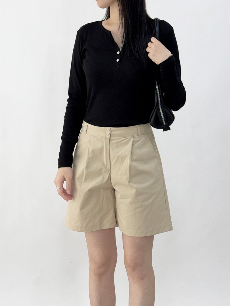 Mik Button Color Block Long Sleeve T-shirt