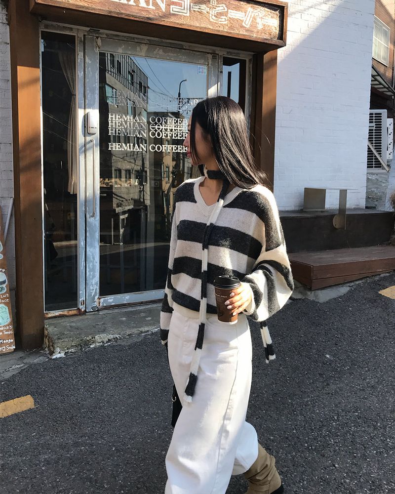 [ORIGINAL] LACKUN Striped Muffler Knit Set