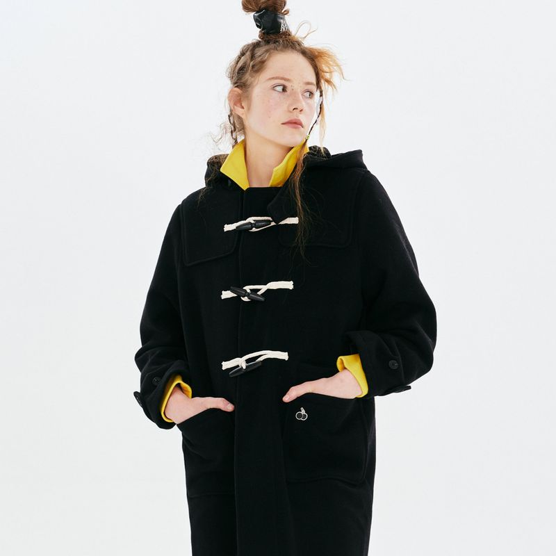 KIRSH（キルシー）の「UNI MONO CHERRY HOODIE LONG DUFFLE COAT [BLACK]（Jackets/Outerwear）」