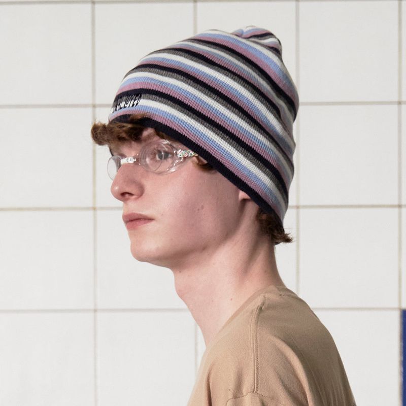 LOGO STRIPE BEANIE / NAVY