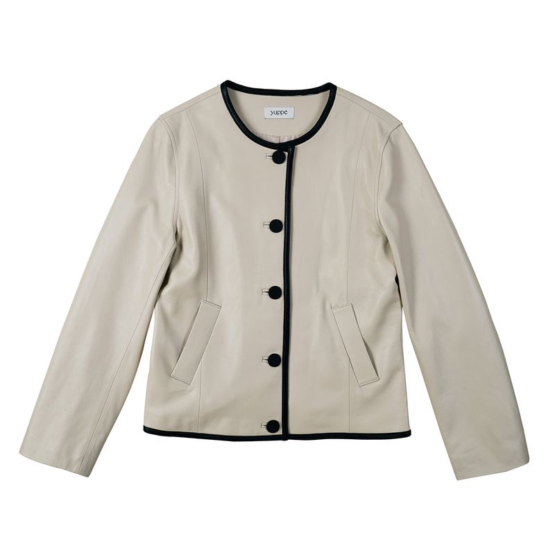 ラインラムスキンジャケット / LINE LAMBSKIN JACKET_IVORY