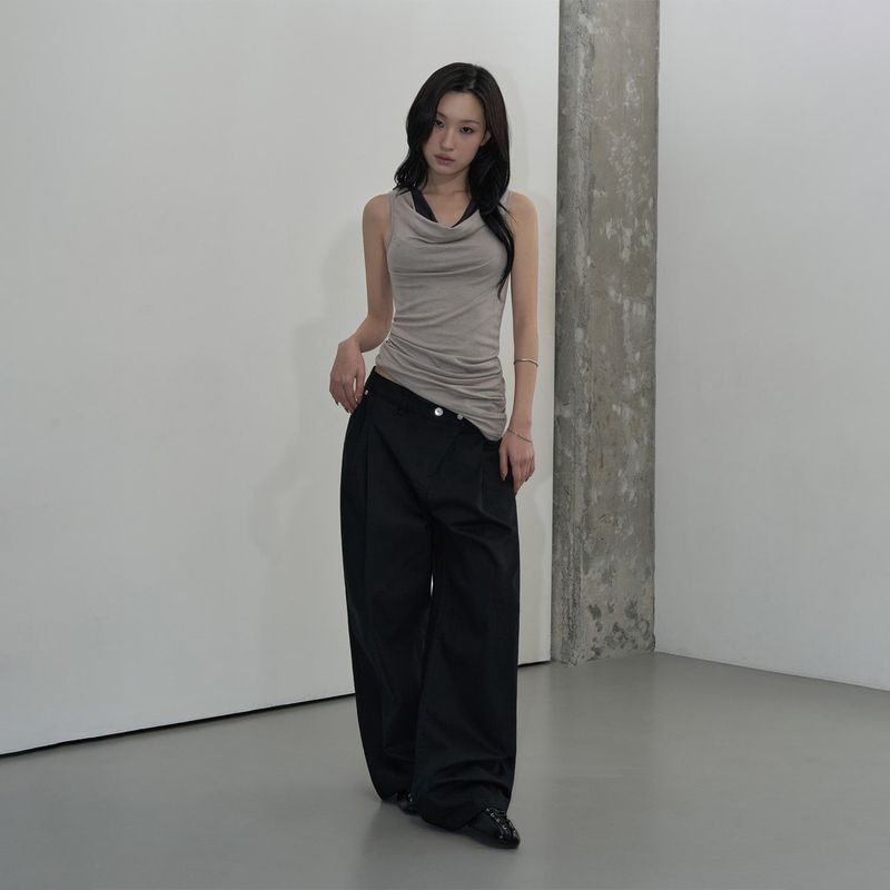 COWL DRAPE TWO-WAY TOP (WARM GRAY)