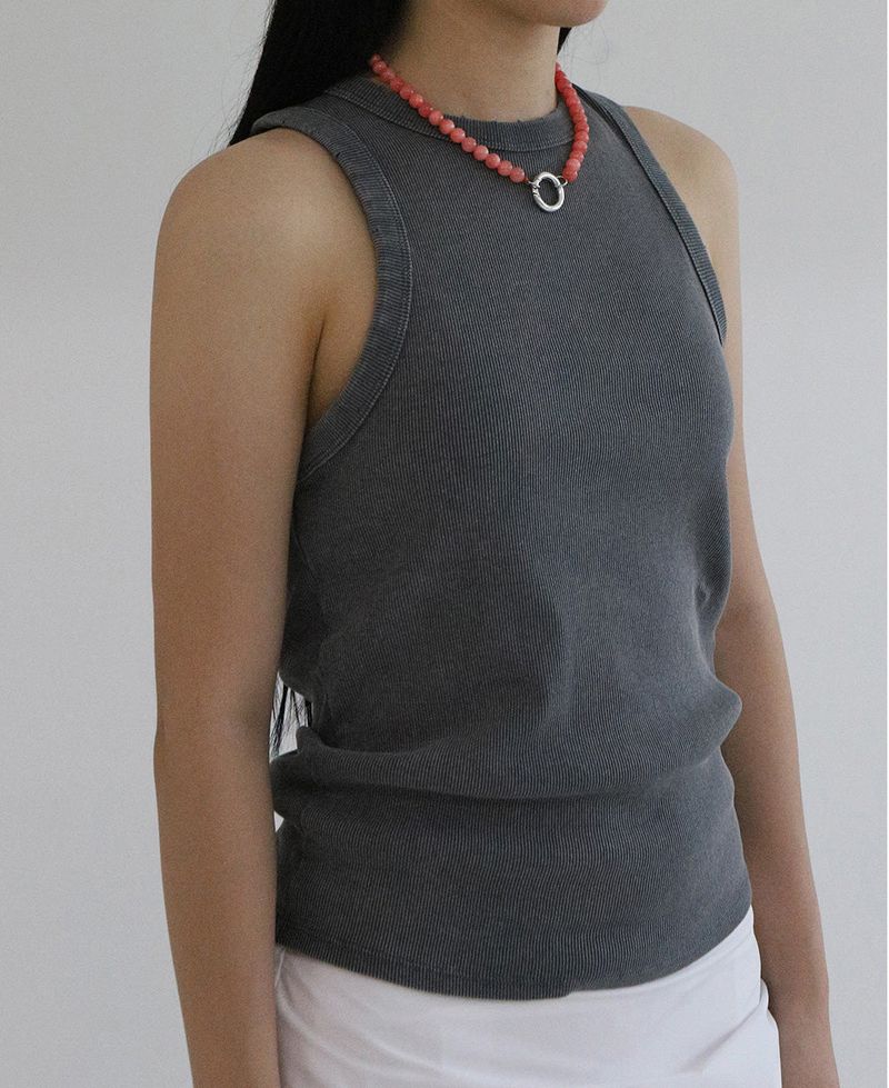 [MADE] Capsule02 Silver Open Pendant Gemstone Necklace _Salmon
