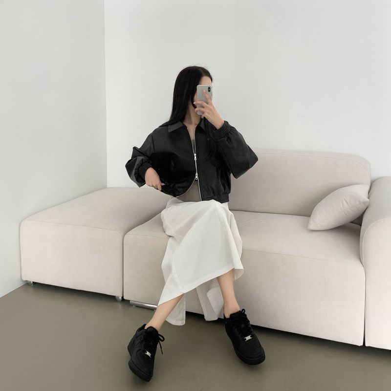 autumn leather two-way cropped jacket