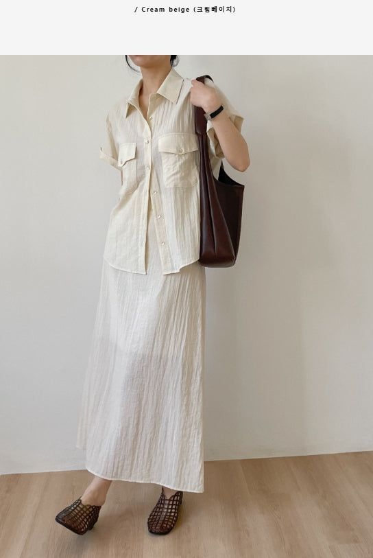 Even Nylon High-Waisted Long Skirt