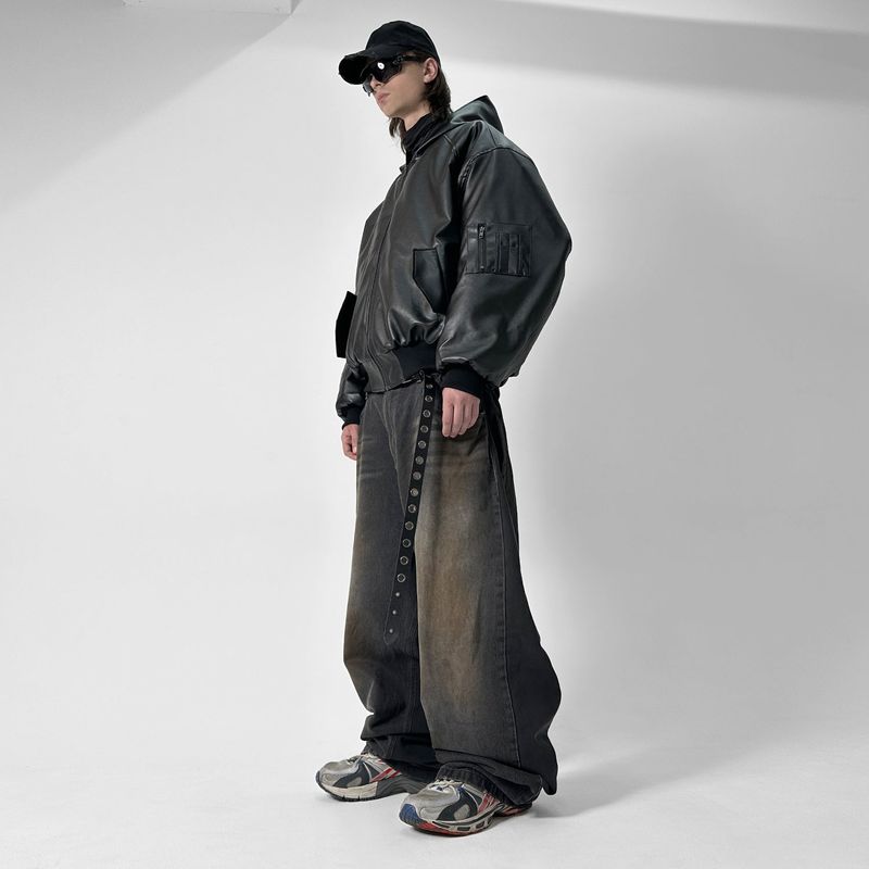 HOODED ARTIFICIAL LEATHER BOMBER JACKET