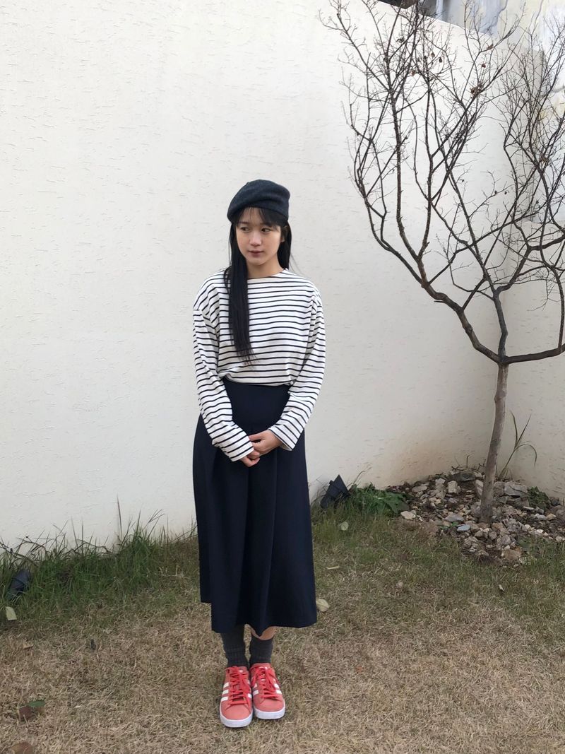 Leaf crease long skirt