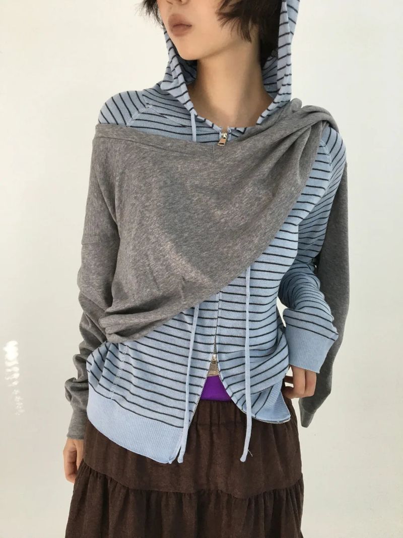 Bobby Striped Knit Zip-Up Hoodie (7color)