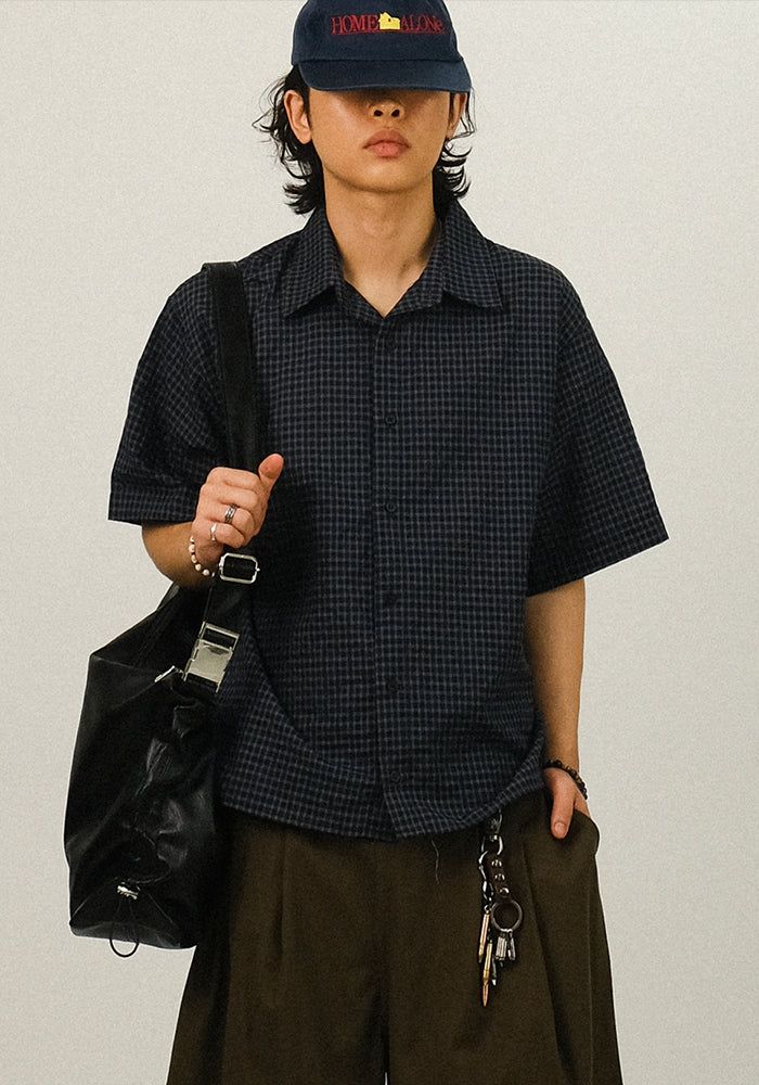 SEMIKAJI(セミカジ)の「KEN Wrinkle Crop Check Half Shirts(Tops)」