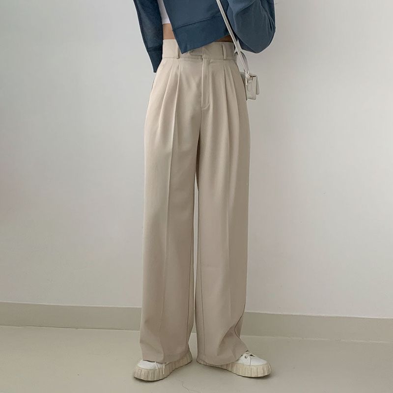 [High waist] one-button pin tuck slacks