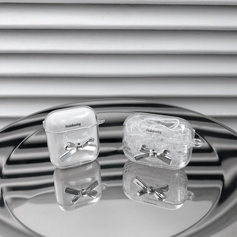 Silver ribbon airpod clear hard case (airpods case)