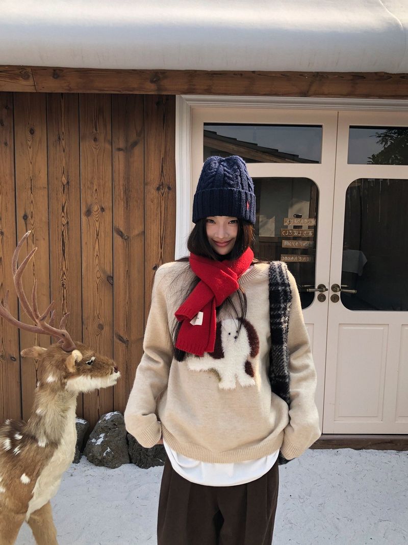 brown flower wool fleece zip-up