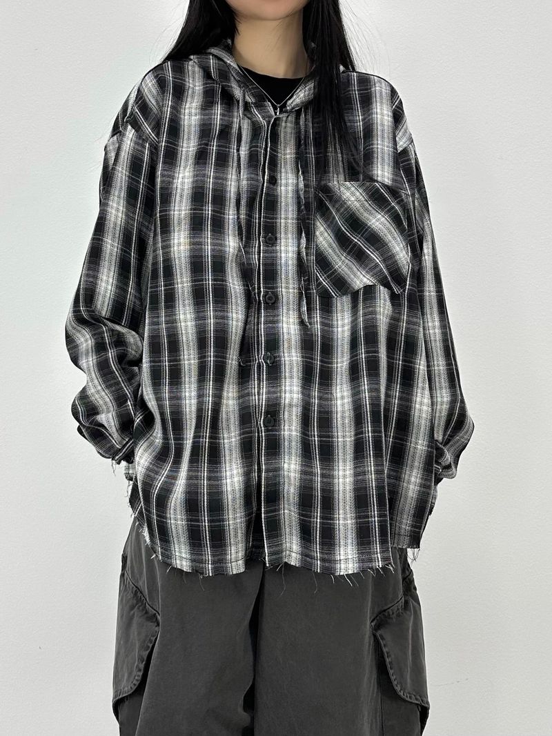 vely gingham hooded shirt