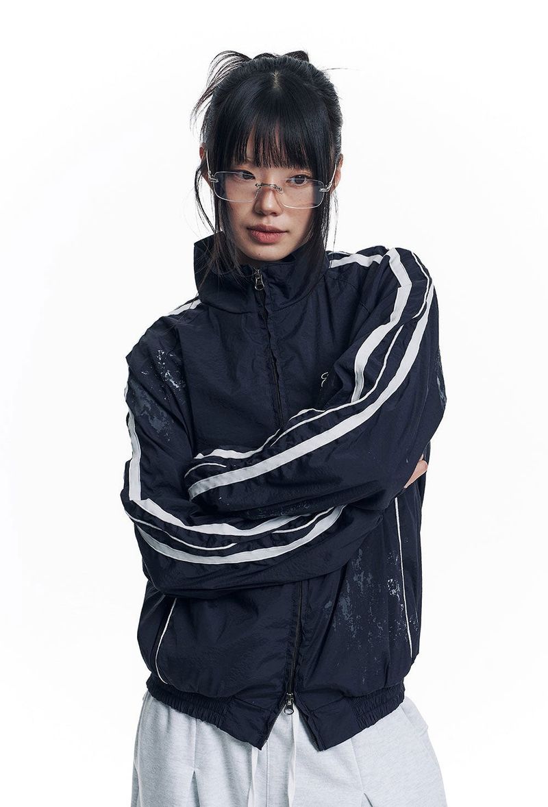 Dirty Nylon Piping Track Jacket - Navy
