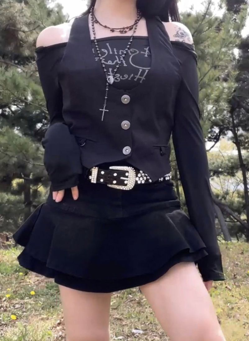Dark Blue Denim Cancan Mini Skirt