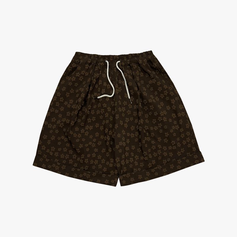 flower turn-up shorts_brown