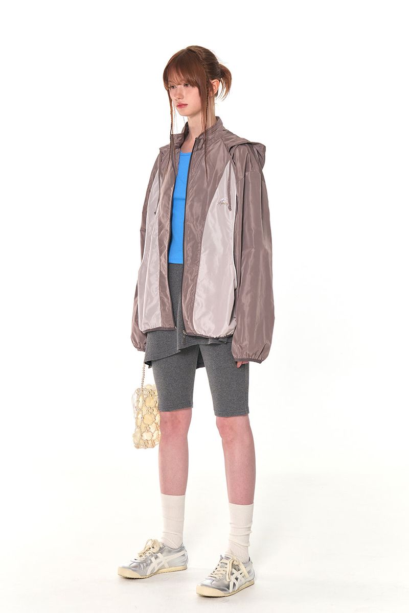 ZIZE PIPING WINDBREAKER  (BROWN)