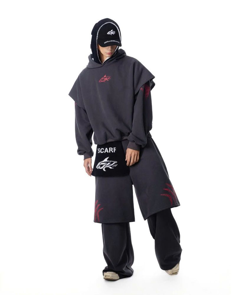 DOUBLE LAYER GREY HOODIE