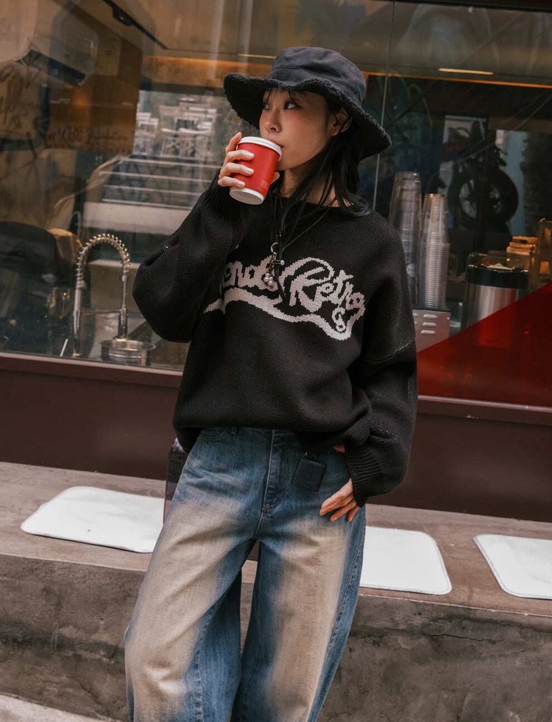 WAVE LOGO CRACK KNIT - BLACK