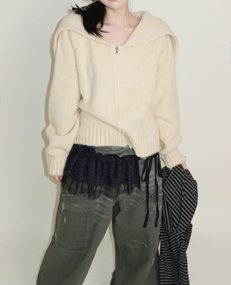 Square Sailor Collar Two-Way Knit Cardigan
