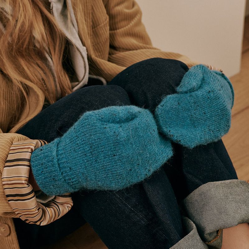 Dot Mitten Gloves (Blue Green)