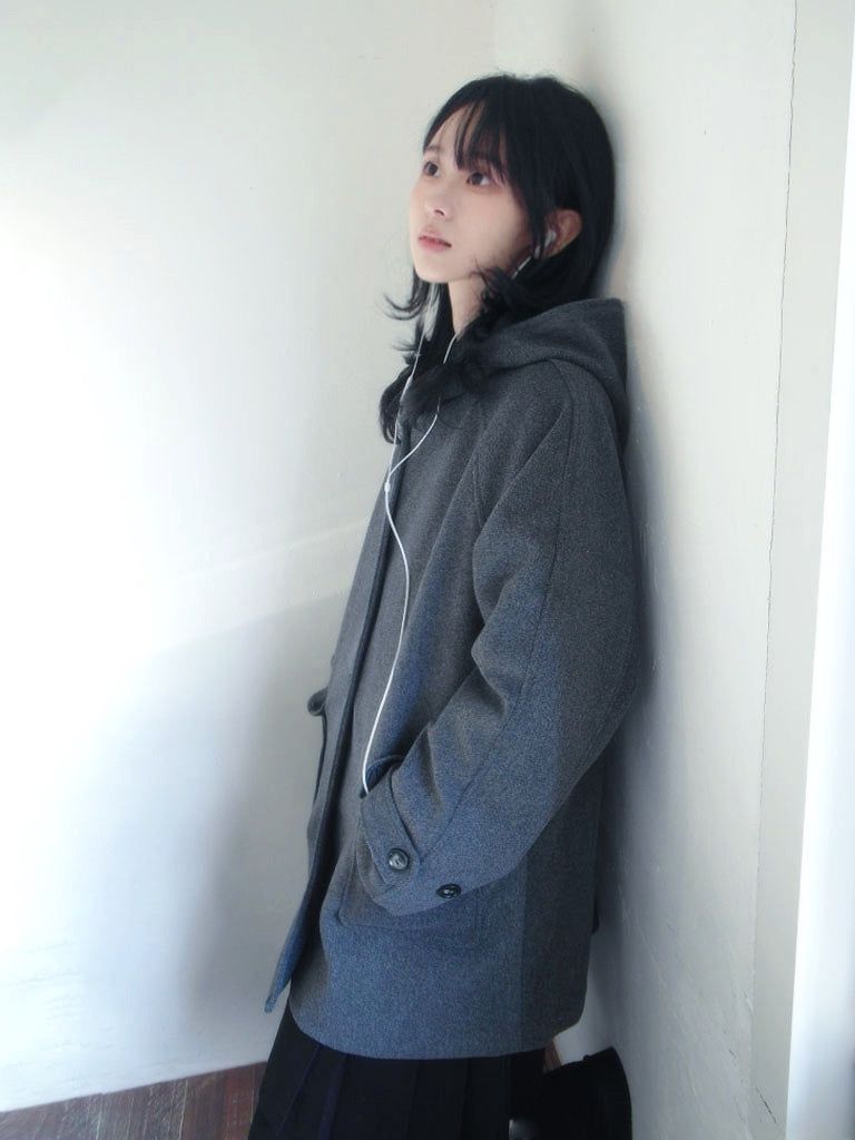 Half neck quilted wool half midi coat