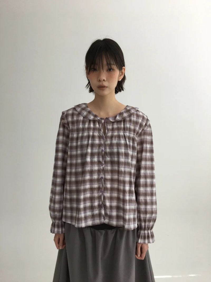 Dinf Frill Check Blouse (1color)