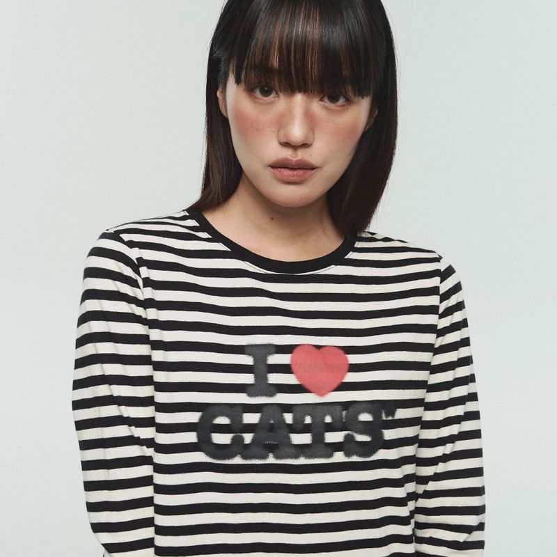 ITZAVIBE(イッザバイブ)の「I LOVE CATS STRIPE SLIM LONG SLEEVE(Tops)」