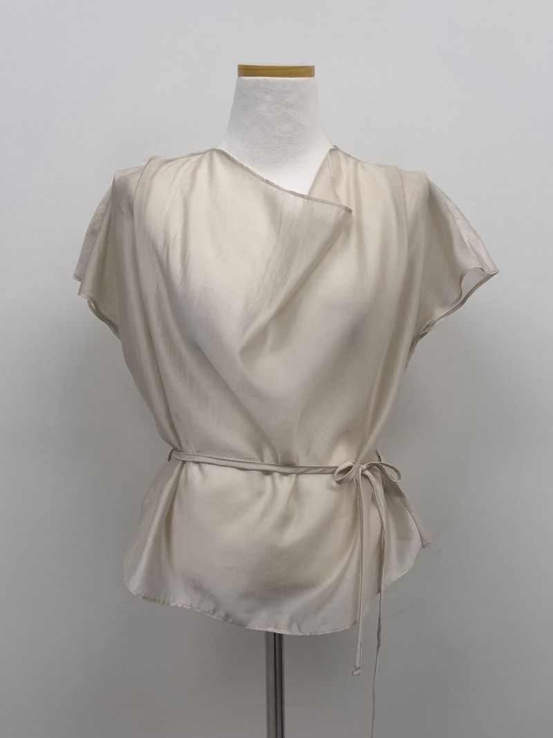 [Strap SET] Draped Shirred See-through Short Sleeve Blouse