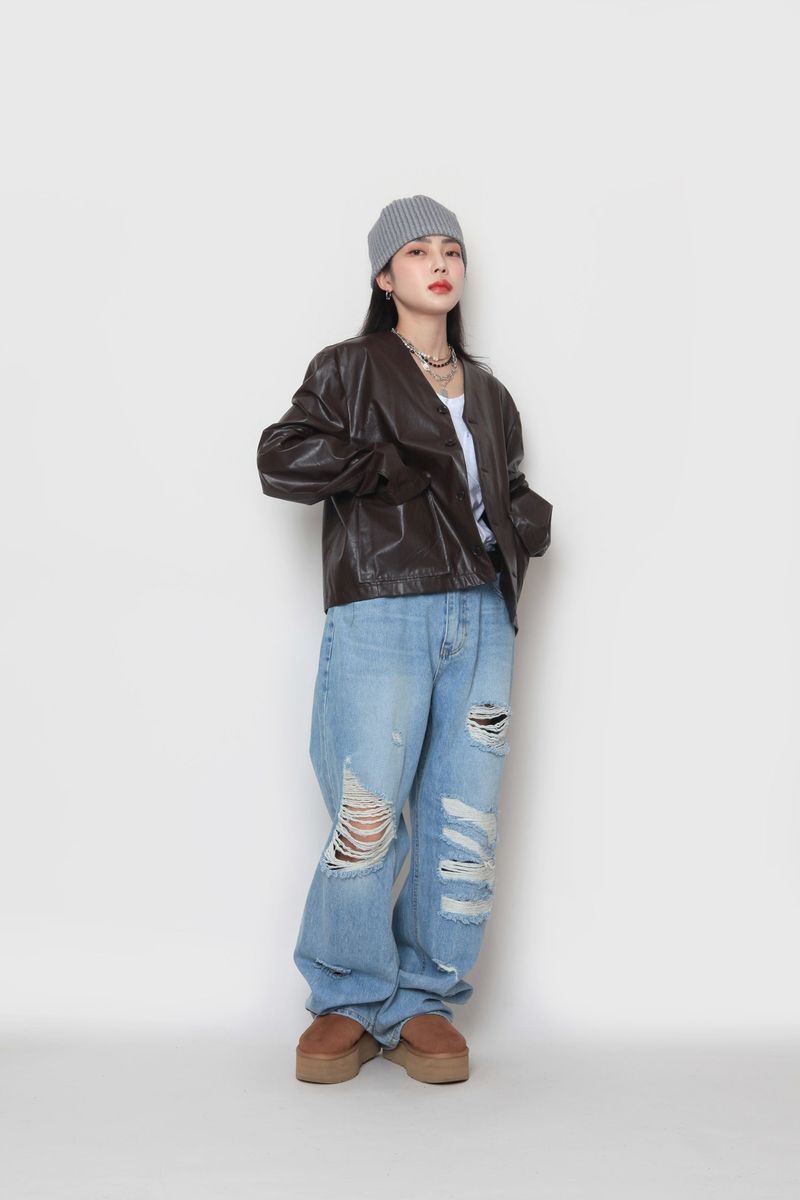 Crop leather cardigan