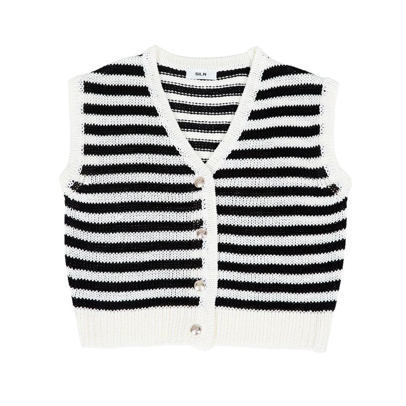 Marine stripe knit vest cardigan (BLACK)