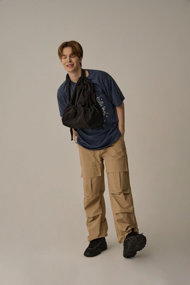 FRONT POCKET NYLON CARGO PANTS(BEIGE)