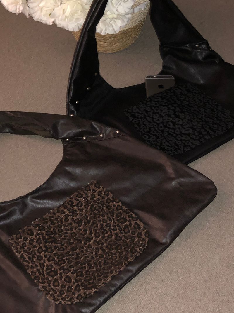 Vintage Pocket Leopard Fur Shoulder Bag