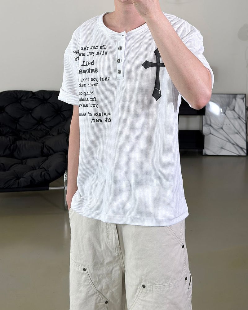 Crozen Waffle Henley Short Sleeve