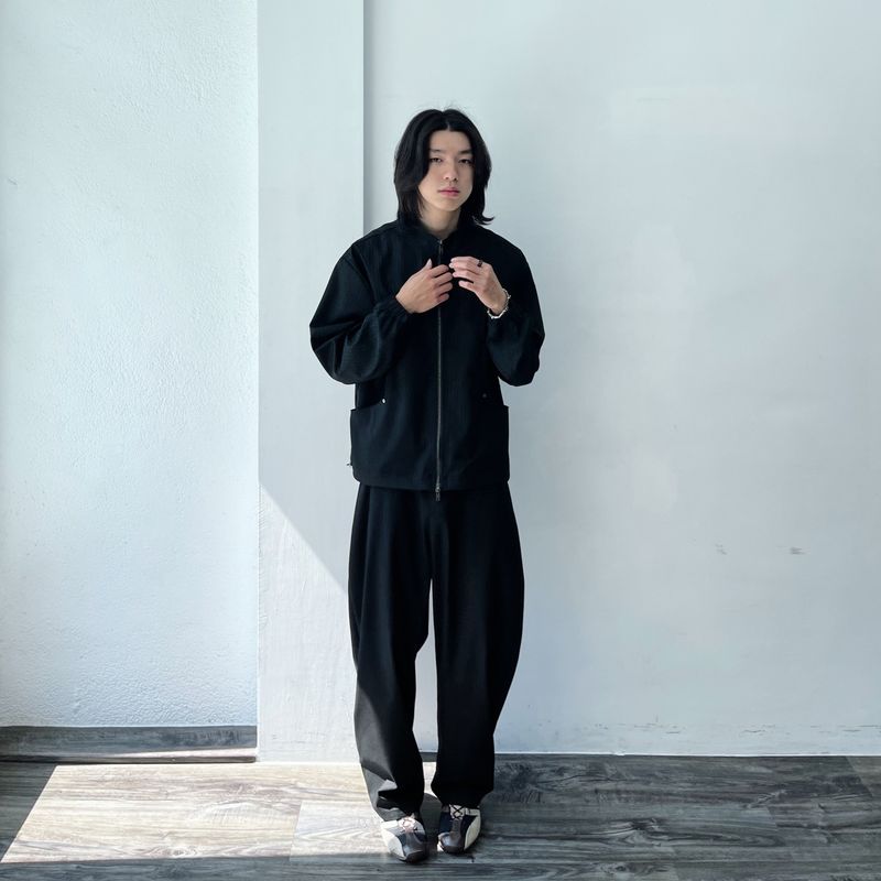 Minimalist Structural Aesthetic Drawstring Hem Striped Stand Collar Jacket