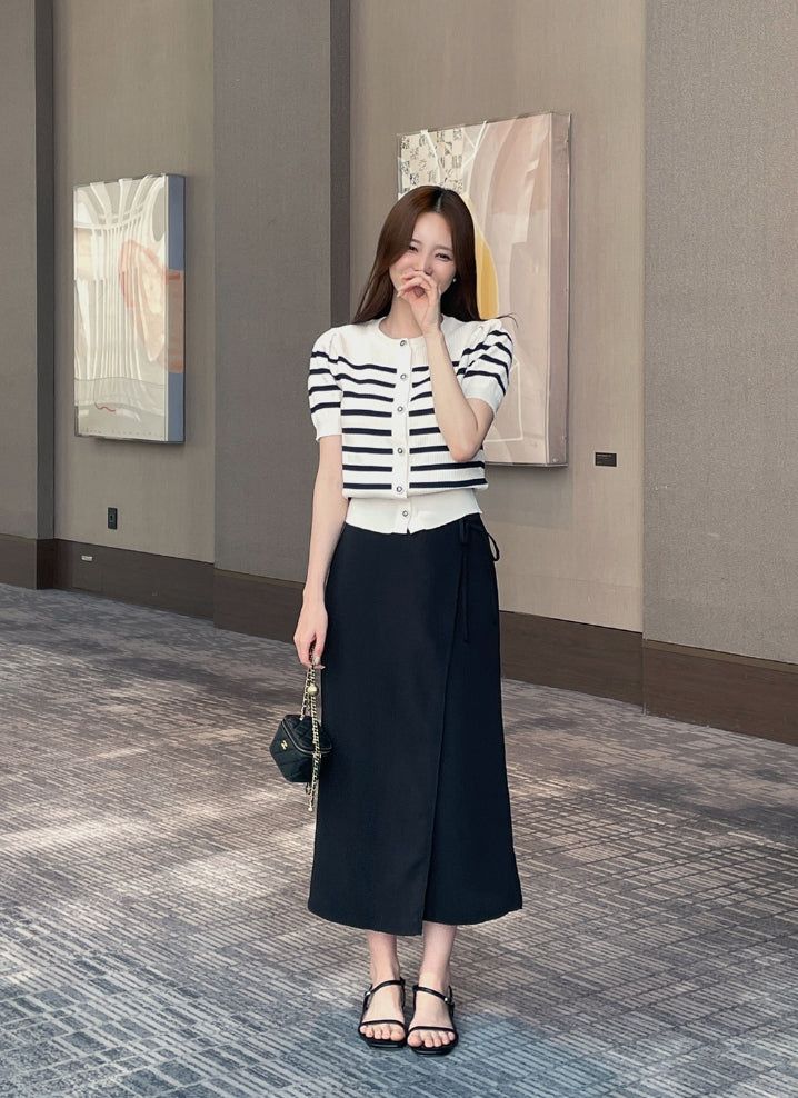 Core Wrinkle-Free Pleated Wrap Long Skirt