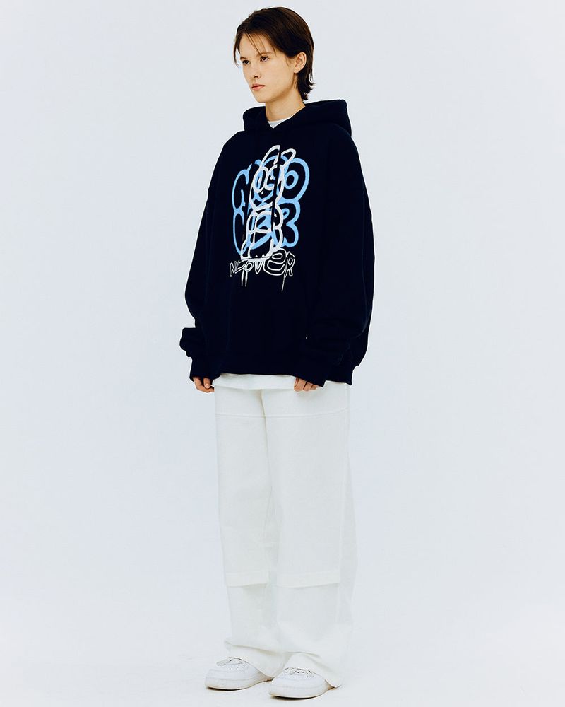 SPRAY RABBIT HOODIE-NAVY