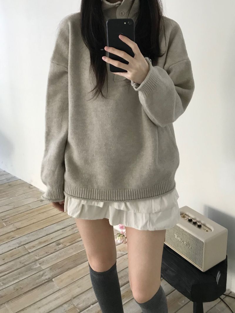 High-neck button knit (3 colors)