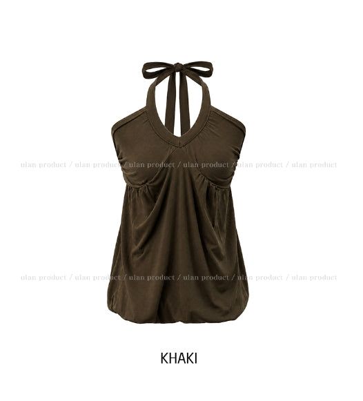 Pair Shirred Strap Halter Top