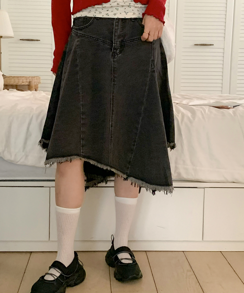 Nairo Unbalance Denim Surgery Midi Skirt
