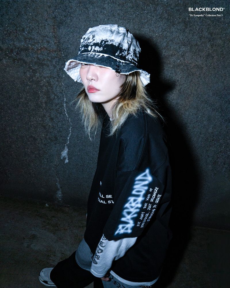BBD Smoke Painted Custom Denim Bucket Hat (White)