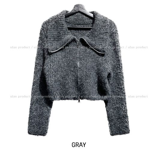 Moria Big Collar Two Way Knit Zip-up
