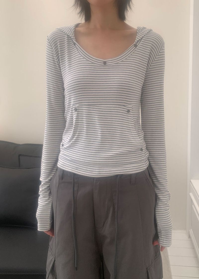 RIVET STRIPE HOOD TEE