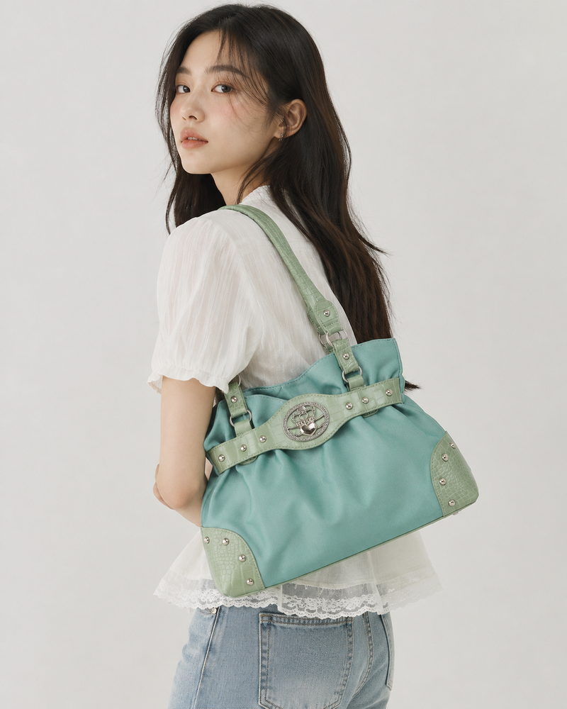 Vintage Studded Patchwork Tote Bag