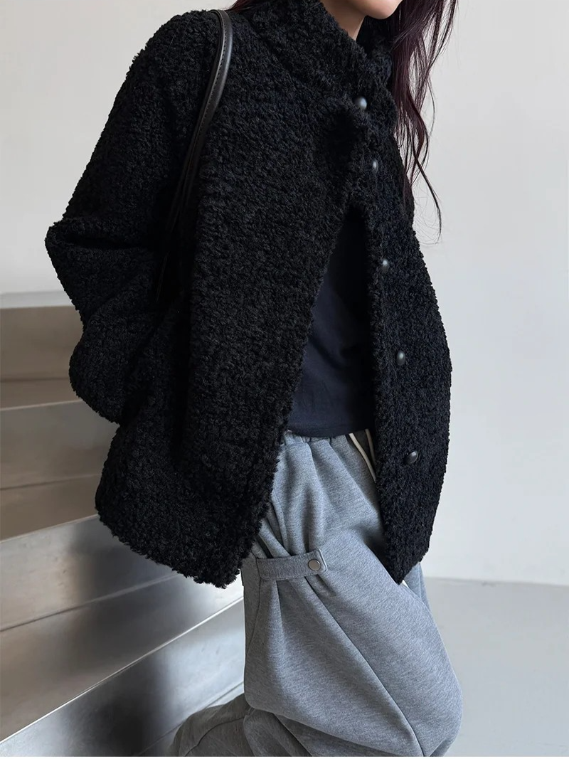 High neck boucle half coat(4color)