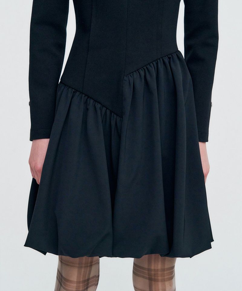 Raw Edge Balloon Dress _ BLACK