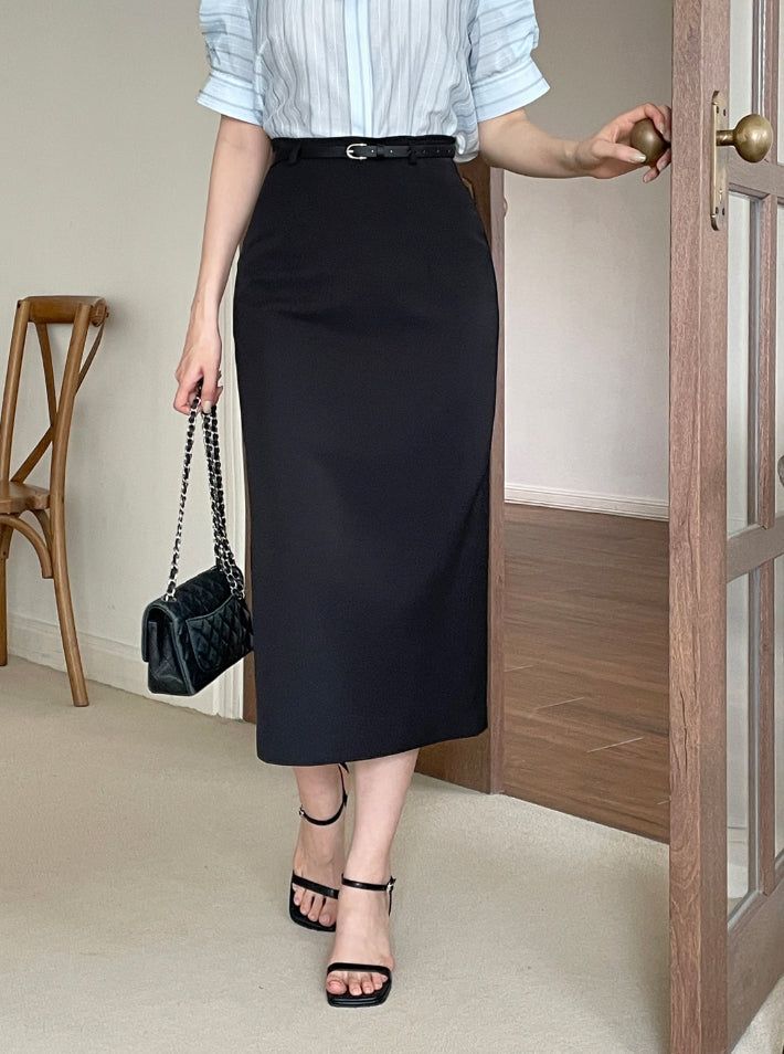 Billy Slit H-Line Long Skirt (Belt Set)