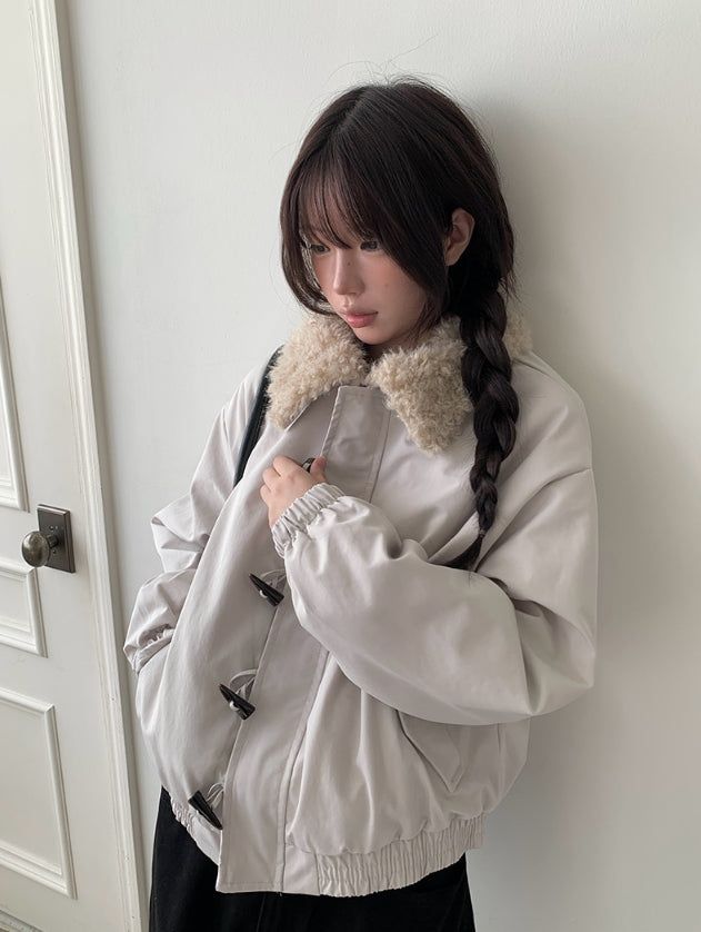Ohe Wool Collar Duffle Quilting Padding Cotton Jacket