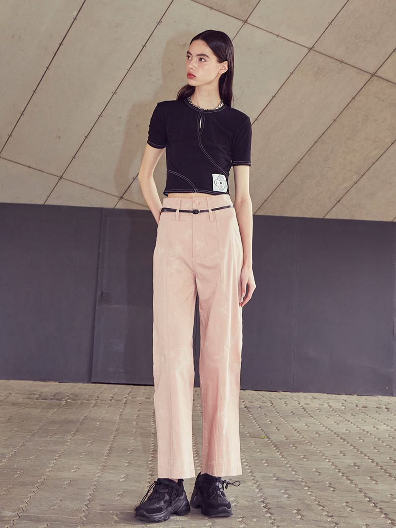 [LINE] Slit Stitch Crop T-shirt